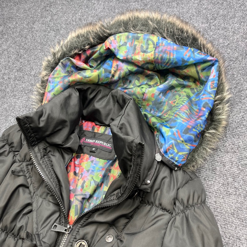 Urban Republic Puffer Faux Fur Hooded Black Parka Jacket